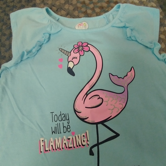 Girls flamingo top with ruffles by sleeves - Picture 2 of 5